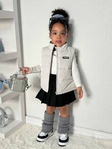 SHEIN Baby Girls Cute Casual Thermal Lined Padded Coat, Suitable For Autumn/Winter Fall - Grey - View 5