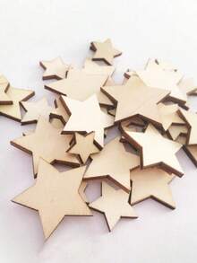 100pcs Wooden Star Shaped Hollow-Out Blanks For Wedding Diy Crafts, Assorted Sizes