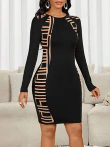 SHEIN Lady Women's Fashionable Sexy Printed Bodycon Dress, Autumn - Multicolor - View 8