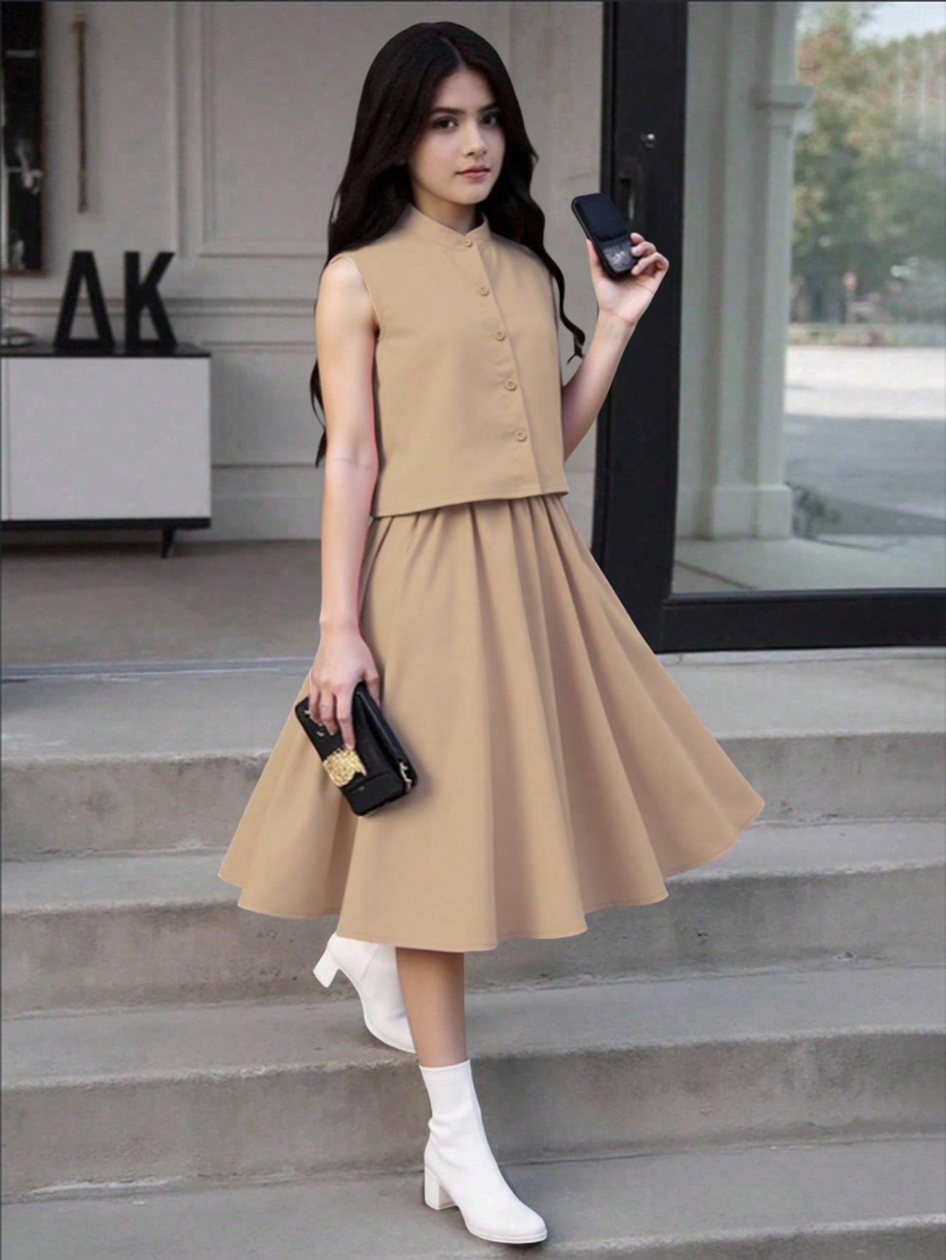 طقم كاجوال للفتيات المراهقات يتكون من سترة أحادية...