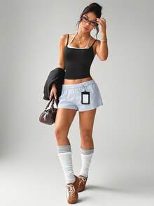 SHEIN Sports Summer Casual Contrast Color Patchwork Sleeveless Sports Top - Black - View 4