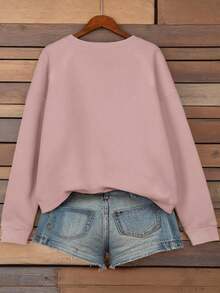 SHEIN LUNE Women's Fashion Sweatshirt Slogan Letters Pattern Printed Round Neck Sweatshirt Fall Cloth For Women - Dusty Pink - View 2