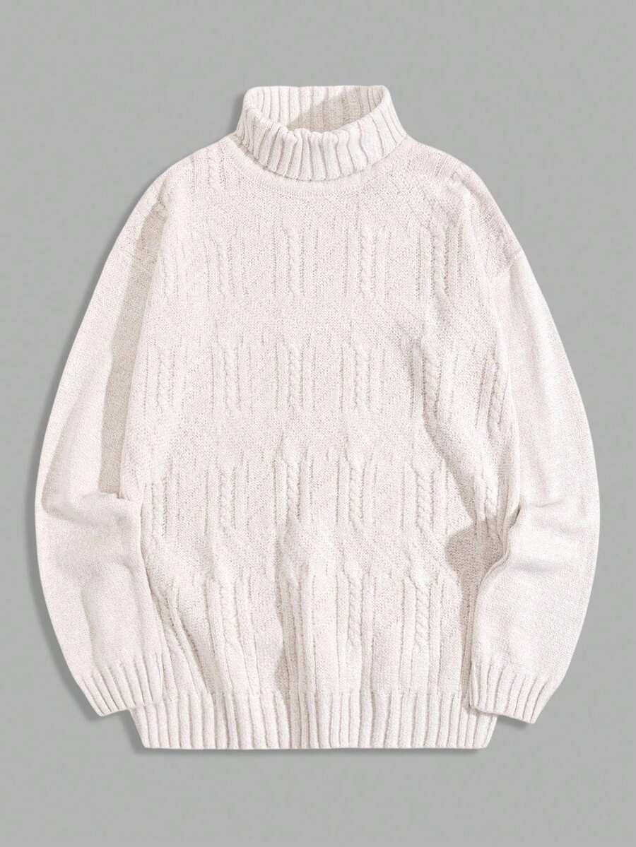 EURMUSE Men Cable Knit Turtle Neck FW Fashion Regular Sweater - White - View 1