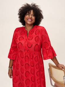 SHEIN LUNE Plus Size Dresses Valentine Red Dress Maxi Dresses For Women Summer Dresses Summer Boho Old Money Cotton - Red - View 7