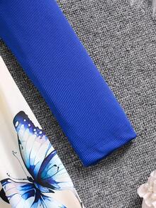 SHEIN Tween Girl Colorblock Butterfly Print Dress For Casual Vacation - Blue - View 4