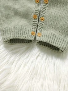 浅绿色婴幼儿可爱松鼠刺绣连体衣，圆领长袖休闲风格 - 橄欖綠 - 查看 6