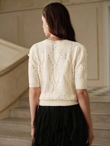 Savoree Women's Pullover Sweater, Autumn/Winter, Sweet & Youthful Oversized Knit Sweater With 3D Fruit Pattern Design, Fashionable & Comfortable - Apricot - View 3