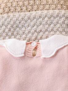 SHEIN Body de punto con ribete de encaje para bebé niña, body de manga larga, decoración de lazo adorable, versátil para uso diario, adecuado para otoño/invierno - Rosa - Ver 6
