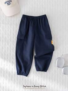 Cozy Pixies Young Boy Cartoon Tiger Graphic Elastic Waist Tapered Leg Casual Cotton Twill Jogger Pants, Versatile & Comfortable Fall Winter