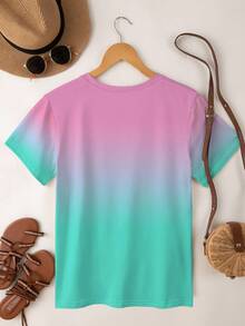 BamGleam Áo thun nữ tay ngắn in chữ màu ombre thường ngày mùa hè - Đỏ - Xem 2