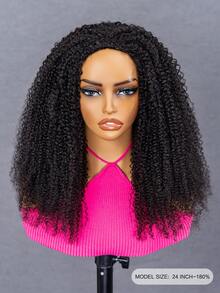 Wear Go 半头假发，非洲卷发，弹性贴合，三合一半头假发，带抽绳，自然发际线，无缝设计，新手友好，即戴即用，无需胶水，真人发假发，预先拔毛的发际线，180% 密度，14-16 英寸波波头，18-26 英寸常规长度，自然色，未经加工的原生发，Y2K 真人发假发礼品 - SNatural - 查看 4