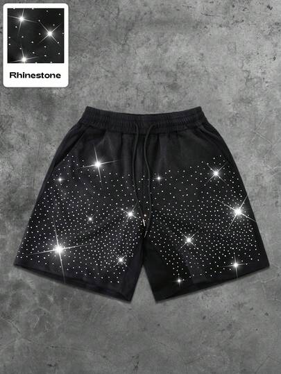 Street Life Short décontracté pour hommes avec imprimé zébré et ornements de strass, convient pour le printemps/été