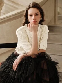 Savoree Women's Pullover Sweater, Autumn/Winter, Sweet & Youthful Oversized Knit Sweater With 3D Fruit Pattern Design, Fashionable & Comfortable - Apricot - View 6