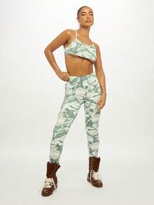 SUMWON WOMEN Camo Print Leggings With Striped Pattern High Waisted Stretch Pants For Casual Everyday Style - Multicolor - View 5