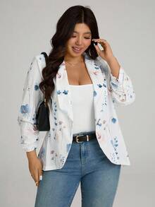 Comfylo Plus Size Botanical Floral Print Daily Match Blazer Jacket Fall Clothes For Women Fall Outfits Women Autumn - Multicolor - View 6