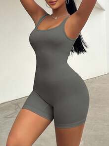 Zolique Women's Casual Ribbed Camisole And Leggings Set - Dark Grey - View 5