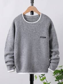 Vacaura Nouveau pull polyvalent à la mode et décontracté pour les garçons pré-adolescents - Gris - Voir 5