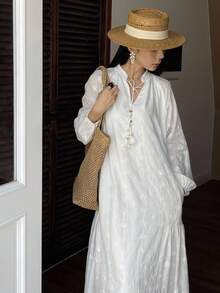 DAZY 飘逸刺绣度假风小众设计高端连衣裙 - 白色 - 查看 7