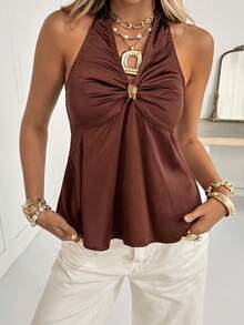 Siren Gaze Damen einfarbiges Metalldekor plissiertes Trägertop