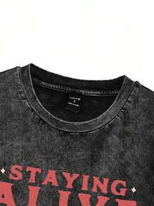 Y2Kool Eduely Camiseta de mujer de manga corta con cuello redondo holgado, estampado de calavera y letras, color negro, de algodón 100%, adecuada para verano, vacaciones, festivales, estilo Ibiza, ropa occidental, Halloween, otoño, Y2K, colección de ropa de estilo, atuendos de Año Nuevo