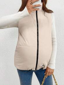 SHEIN Pregnant Women Casual Winter Wear Black Apricot Double-Sided Sleeveless Zipper Vest Cotton Coat With Pockets Women Winter Coat Women Winter Jacket Winter Coat Winter Coat Winter Going Out