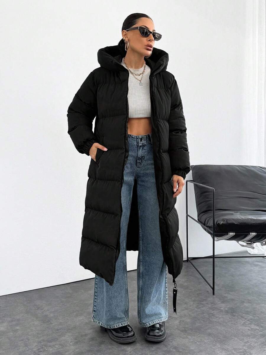 EURMUSE Premium Qualität, Wärmefunktion, großer Zipper Daunenparka - Schwarz - Übersicht 1