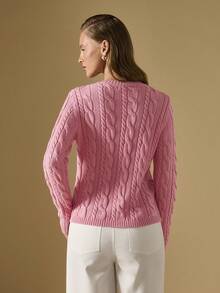 Briarwyn 女士休闲纯色麻花针织纽扣前开衫，秋冬，女士秋季，女士冬季毛衣，老款女士，粉色 - 粉色 - 查看 2