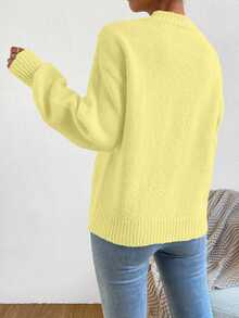 SHEIN Unity Women's Yellow Round Neck Drop Shoulder Wool Blend Pullover Sweater Fall Winter Cloth For Women - Yellow - View 2