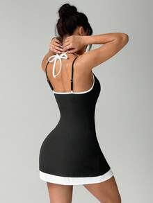 Dewbera Women's Sports Dress With Black & White Contrast, Separate Shorts