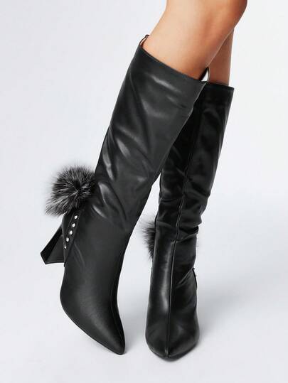 Grunge Punk Women's High Heel Boots, Elegant Pointed Toe Fashion PU Thick Heel Ankle Boots, Versatile For Autumn/Winter