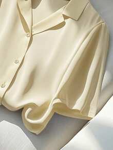 Franclia Versatile Solid Color Polo Collar Short Sleeve Shirt For Women, Summer - Apricot - View 3