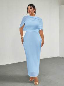 Firerie Plus Size Elegant Romantic Ruffle Asymmetric Waist Fitted Dress, Comfortable Casual New Style For Spring/Summer - Baby Blue - View 3