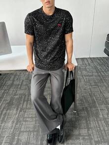 Manfinity VCAY Men's All-Over Print Casual Versatile Round Neck Short Sleeve T-Shirt, Summer - Grey - View 1