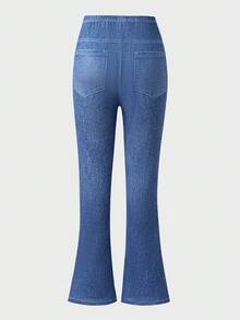 Tween Girl Cartoon & Letter Graphic Flare Leg Leggings Fall Winter - Blue - View 2