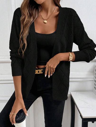 EMERY ROSE Casual Comfortable Hollow Diamond Pattern Cardigan For Women