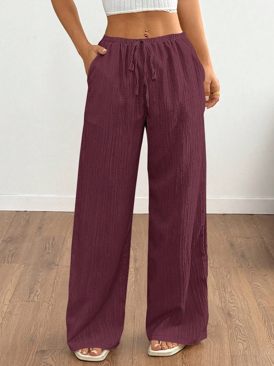 SHEIN Unity Pantalones rectos de unicolor casual para mujer - Rojo violeta - Ver 1