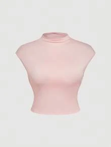 SHEIN MOD Bộ 2 món màu hồng cỡ lớn: Áo cổ đứng & Chân váy ôm - Hồng - Xem 3