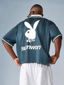 PLAYBOY X SUMWON Áo thun polo sọc đặc trưng, áo thun thể thao mùa hè, áo thun cổ bẻ, bộ sưu tập thời trang đường phố, huy hiệu thêu giải trí cho đội - màu xanh lá - Xem 2