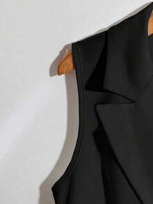 Franclia Bộ 2 món áo khoác blazer không tay ôm sát thanh lịch dành cho nữ và quần short rộng rãi - màu đen - Xem 4