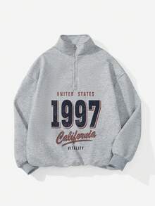 Attitoon Damen Loose Halb-Reißverschluss Rollkragen Fleece Sweatshirt, geeignet für Herbst/Winter, Vintage, amerikanischer Lässig Stil, 1997 Aufdruck - Grau - Übersicht 5