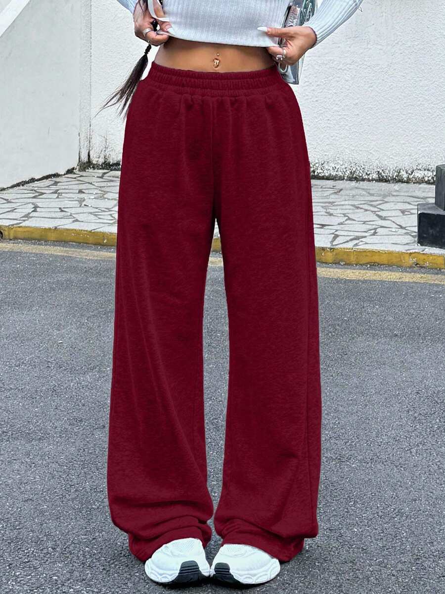 EURMUSE Quần thể thao thường ngày dáng rộng màu xám phong cách mới dành cho nữ - Màu Đỏ Sâu - Xem 1