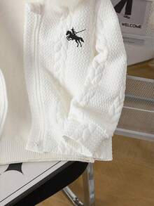 SHEIN Young Girl' Embroidered Decor Hooded Long Sleeve Jacket - White - View 4