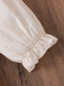 SHEIN Vintaside Kids Váy dài tay thêu họa tiết mộc mạc cho bé gái, màu mơ, đa năng cho trường học, đi chơi và nhiều dịp khác nhau - Màu be - Xem 6