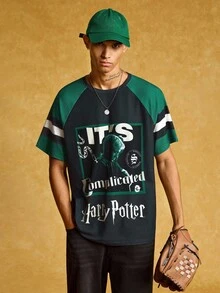 HARRY POTTER X SHEIN 男式拼色字母与人物图案圆领短袖 T 恤 - 彩色 - 查看 1