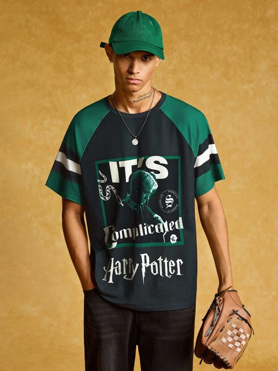 HARRY POTTER X SHEIN 男式拼色字母与人物图案圆领短袖 T 恤 - 彩色 - 查看 1