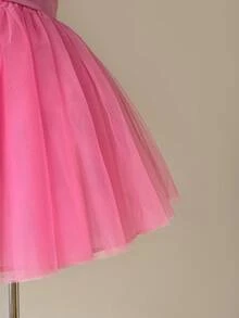 Lovelzi 优雅、浪漫、性感的粉色缎面面料礼服，网眼拼接，褶皱腰身，抹胸上衣，A 字裙，褶皱设计，适合毕业典礼、学校开学、音乐节、生日派对、婚礼和舞厅活动 - 粉色 - 查看 5