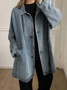 DAZY Women's Loose Casual Denim Jacket And Coat, Autumn/Winter - Blue - View 6