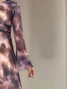 Veilorie 女士时尚优雅扎染印花连衣裙 - 紫色 - 查看 7