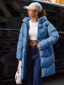 EURMUSE Zip Up Long Padded Coat With Hoodie Keeping Warm