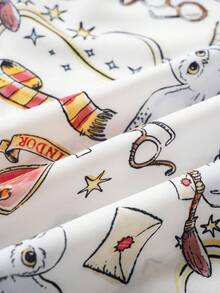 HARRY POTTER X SHEIN 女士翻领长袖上衣和宽松长裤睡衣套装，全身印花，春秋季，秋冬季服装 - 白色 - 查看 6